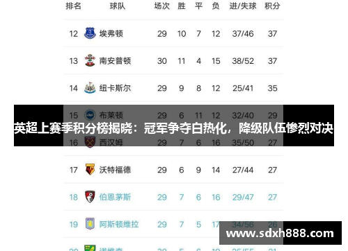 英超上赛季积分榜揭晓：冠军争夺白热化，降级队伍惨烈对决